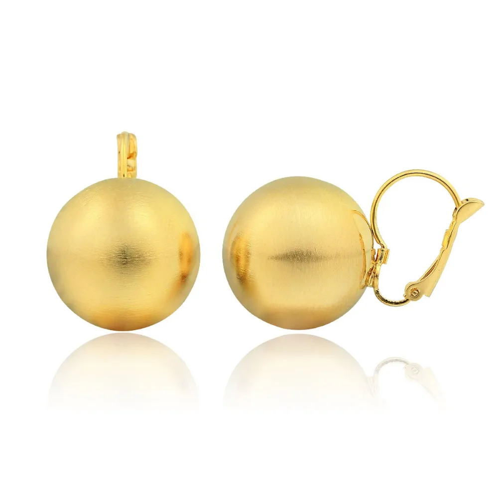 Yellow Gold Plated Brushed Or Mirror Big Round Ball Drop Leverback