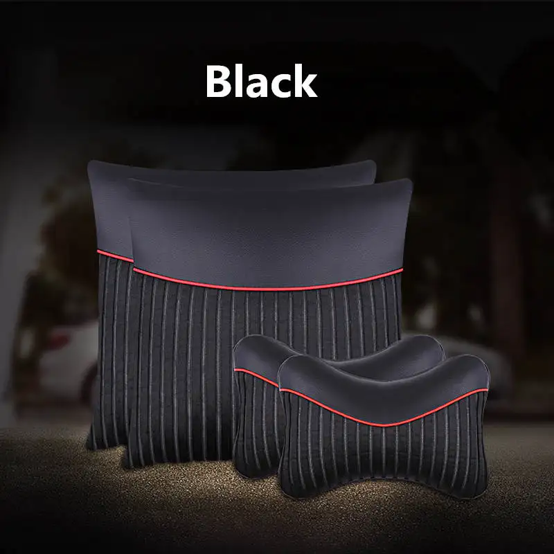 Автомобильная подушка и талия четыре части для автомобиля включают 2 шт шеи подушки для поддержки шеи талии 2 шт поддержка сиденья - Цвет: black