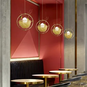 

LED Hanging Lamp Nordic Light Fixture Bedroom Lampara Techo Colgante Dining Pendant Lights Creative Bird's Nest Pending Lighting