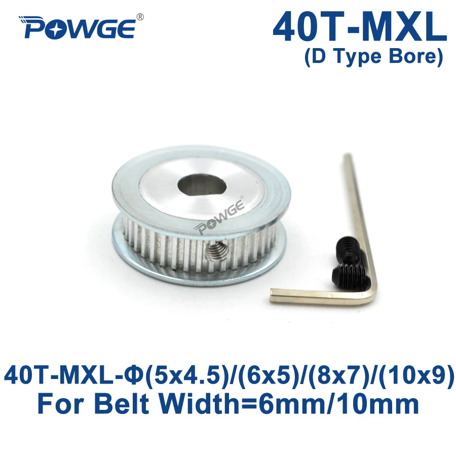 

POWGE Trapezoid 40 Teeth MXL Timing pulley D type Bore 5x4.5/6x5/8x7/10x9mm for width 6/10mm MXL Synchronous Belt 40Teeth 40T