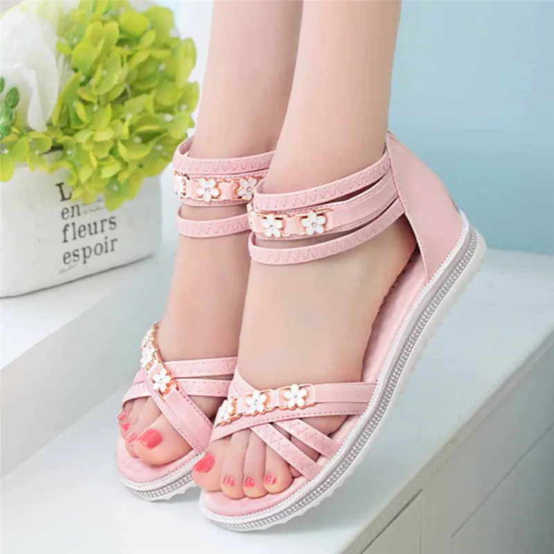 

Shoes Woman Sandals Zapatos Mujer Sweet Ladies Shoe Low Heels Summer Bohemia Flower Beach Party Roman Leisure Sapatos Gift 2017