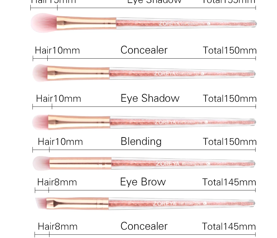 Zoreya брендовый консилер для смешивания профессиональных кистей для макияжа 10 шт. мягкие синтетические волосы Румяна Основа тени для век Веерная кисть