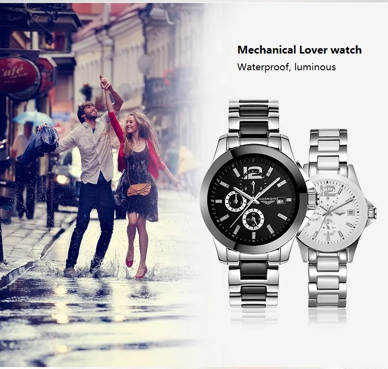 GUANQIN Ceramics Couples Lovers' Watches Multifunction Waterproof Automatic Mechanical Watches Men Women Sport Luminous Clock  (3)