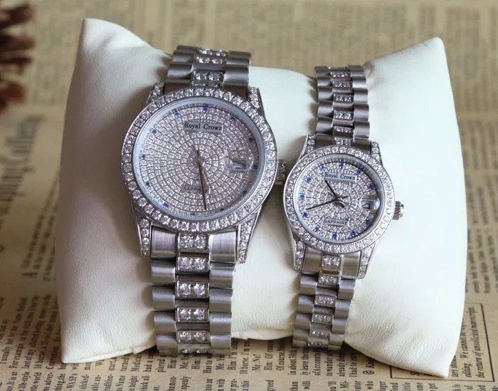Привлекательные мужские часы женские часы сапфировое стекло изящные часы браслет из нержавеющей стали роскошный подарок для влюбленных Королевская корона