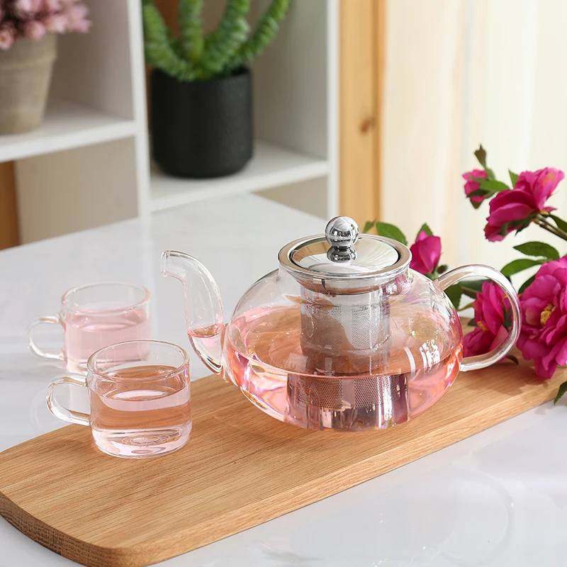 800ml Glass Teapot with Stainless Steel Infuser Lid Borosilicate Glass Tea Pot 