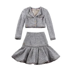 Le palais vintage 2018FW Classic Dazzle Tweeds falda de sirena ajustada de tiro alto con volantes y Chaqueta corta gruesa traje de dos piezas