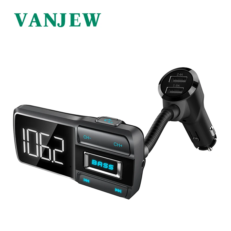 VANJEW BT77D Hands-free Bluetooth автомобильный комплект Автомобильный fm-передатчик двойной USB 5 В 3.4A автомобильный заряд телефона fm-модулятор mp3-плеер - Название цвета: Gray