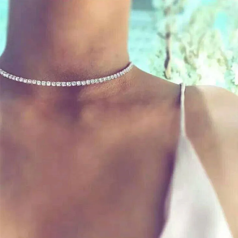 

Women Fashion Shiny Simple Chocker Crystal Pendant Necklace Jewelry Gold Silver Accessories Gift Mother's Day Zircon 2019 Trendy