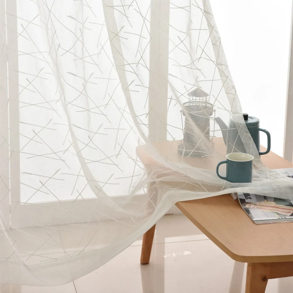 Простая белая вышивка тюль Шторы для спальни НОВЫЕ геометрические окна современные шторы для гостиной слепой вуаль Индивидуальный размер