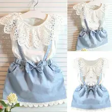 Комплект из 2 предметов, летняя одежда для маленьких девочек, футболка Топы+ джинсовое платье Новинка года, одежда для маленьких девочек комплект для маленьких девочек