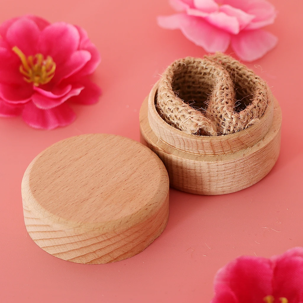 

Country Rustic Blank Round Wooden Ring Bearer Box Wedding Engagement Jewelry Case for Bride Groom