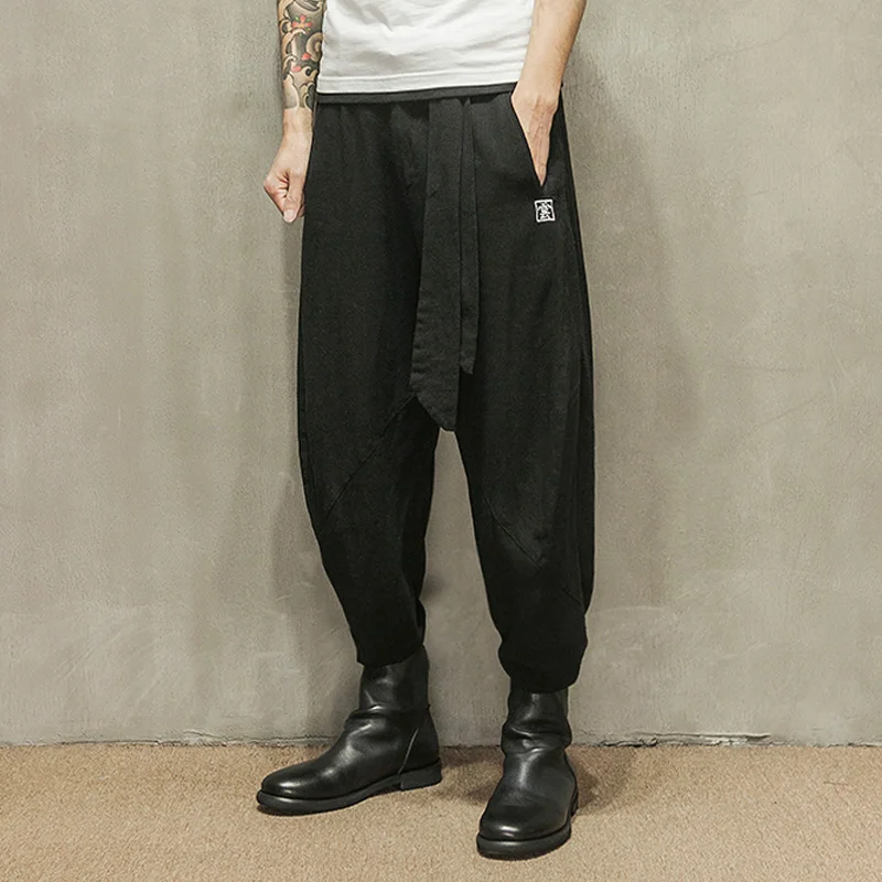 Uomini pantaloni Samurai Giapponese Stile Boho Casual Low Cavallo Basso  Loose Fit Harem Rigonfio Hakama Capri Pantaloni Pantaloni di Lino|trouser  suits|trousers kidspants mouth - AliExpress