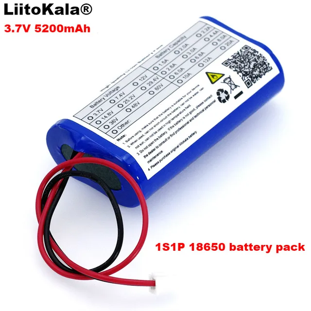 Liitokala engineer 3.7 v 5200 mah 18650 Pin Lithium Gói Cá LED Ánh Sáng Bluetooth Loa 4.2 v Khẩn Cấp TỰ LÀM pin + 2 p cắm