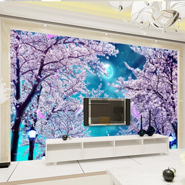 Пользовательские размеры фото мечта пейзаж 3D гостиная диван проходу кофе дом супермаркет Сакура цветы обои росписи