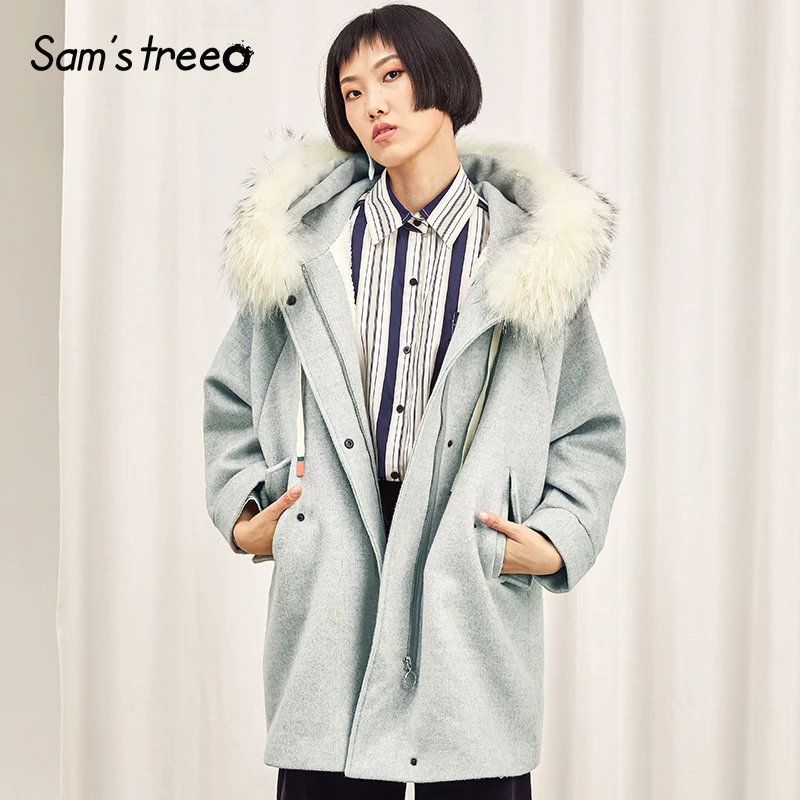 

Samstree Gray Solid Drawstring Warmness Fur Coats Women 2019 Winter Hooded Oversized Casual Office Ladies Jackets