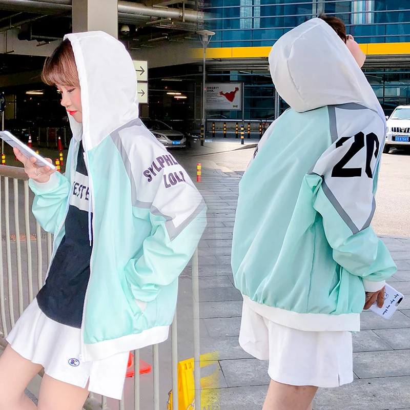 2018 Fashion Harajuku Women Windbreaker Loose Pockets Print bomber Hooded Jacket Women Plus Size Basic Coat chaqueta mujer