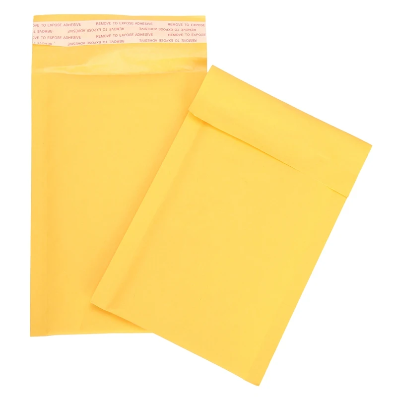 Kicute 50pcs/pack Kraft Bubble Mailers Padded Envelopes Yellow Self Sealing Shipping Bags