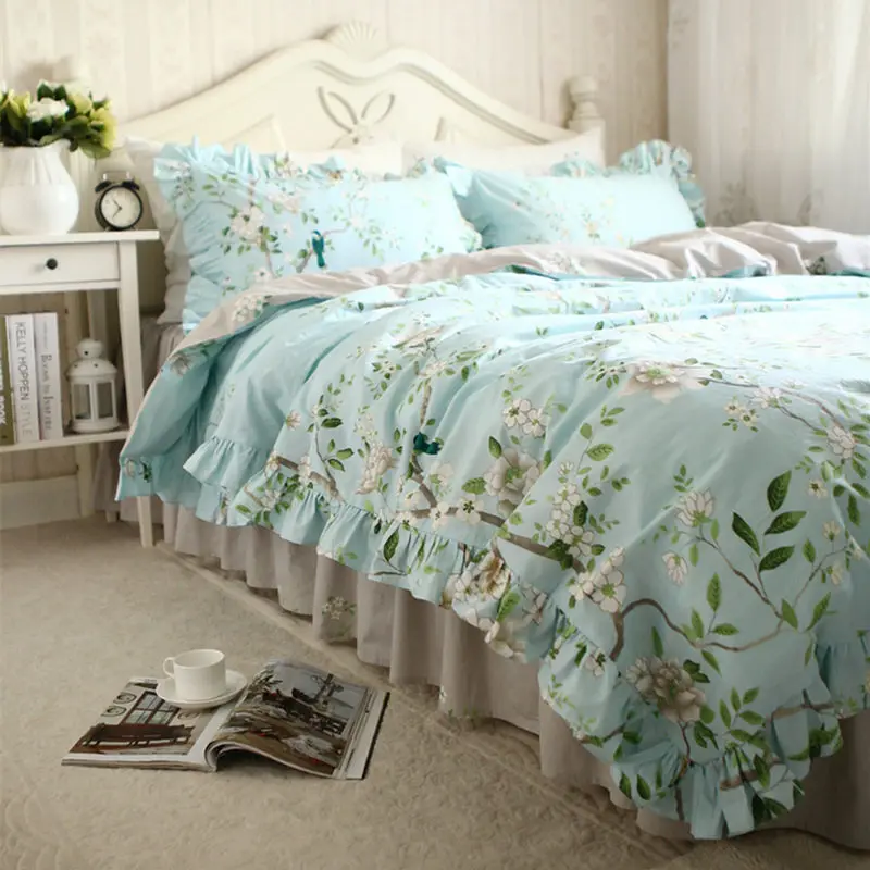 American Style Fresh Pastoral Bedding Set Ruffle Tree With Bird
