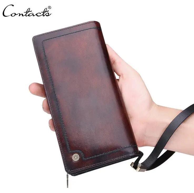 

Luxury genuine long leather travel Crocodile dollar wallet for men Vintage Male Purse Coin Bag clip holder wallet chain