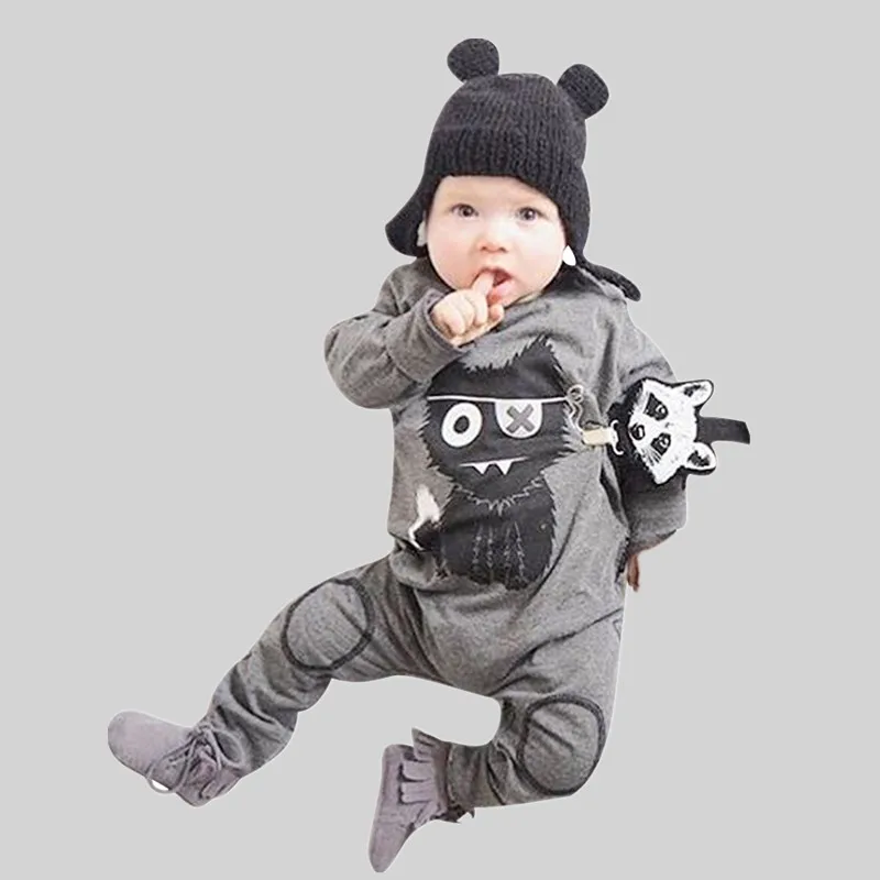 Newborn Baby Long Sleeve Cotton Romper Cloth Cartoon Cat Printing Infant Girls Boys Toddler Pajamas Clothing 2