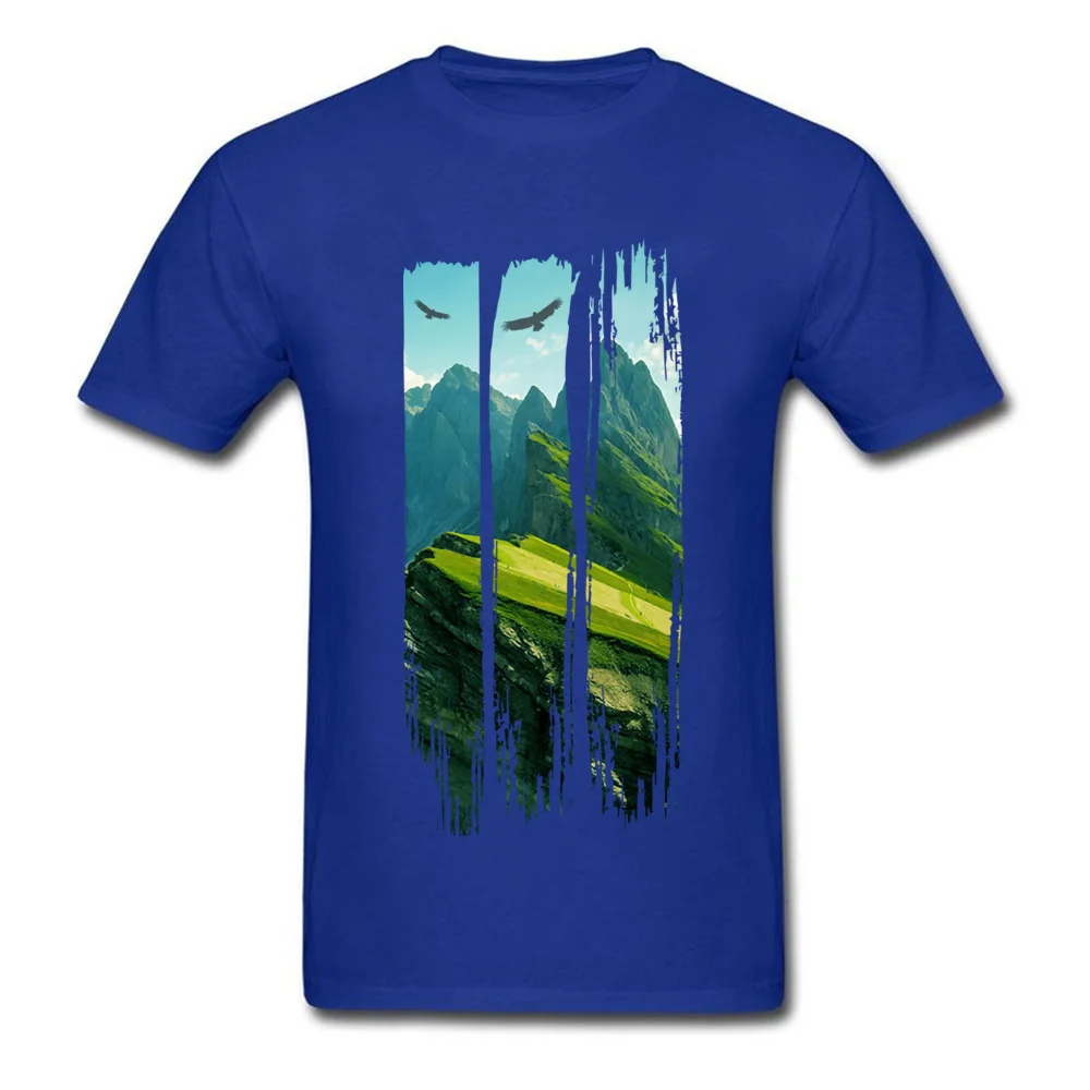 Mountain Landscape Casual Tops Shirt Short Sleeve for Men Cotton Fabric Summer Fall Crew Neck Tshirts Casual Top T-shirts Retro Mountain Landscape blue