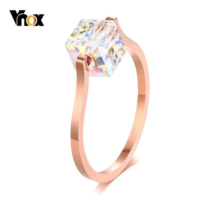 

Vnox Bling CZ Rings for Women 585 Rose Gold Color Engagement anel feminino Gifts for Her Cute Sugar Cube Shape Ring