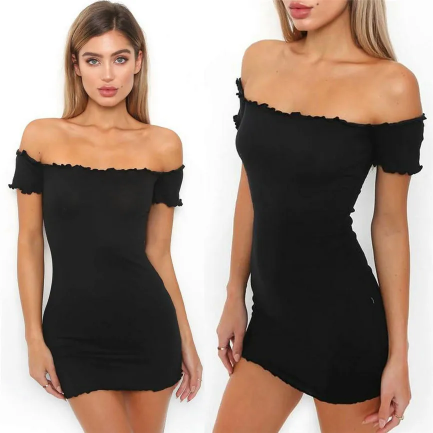 

Summer Women Off Shoulder Mini Dress Ladies Short Sleeve Crimping Party Dress 2019 Summer Dress Women Evening Party Mini Dress