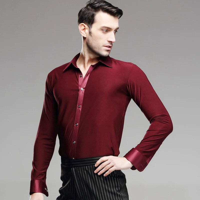 

Men's Dancing Shirt Spring and Summer Red Shirt Adult Male Latin Dance Modern Dance Costume Rumba Samba Dancing Suit B-4217
