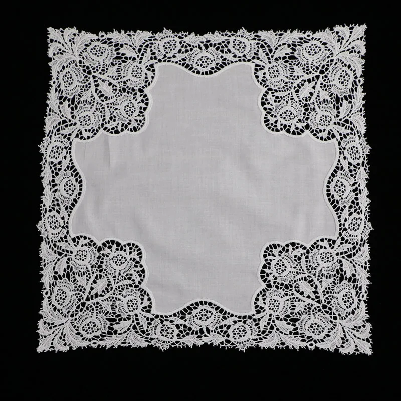  A007: White premium cotton lace handkerchiefs crochet hankies for women/ladies wedding gift