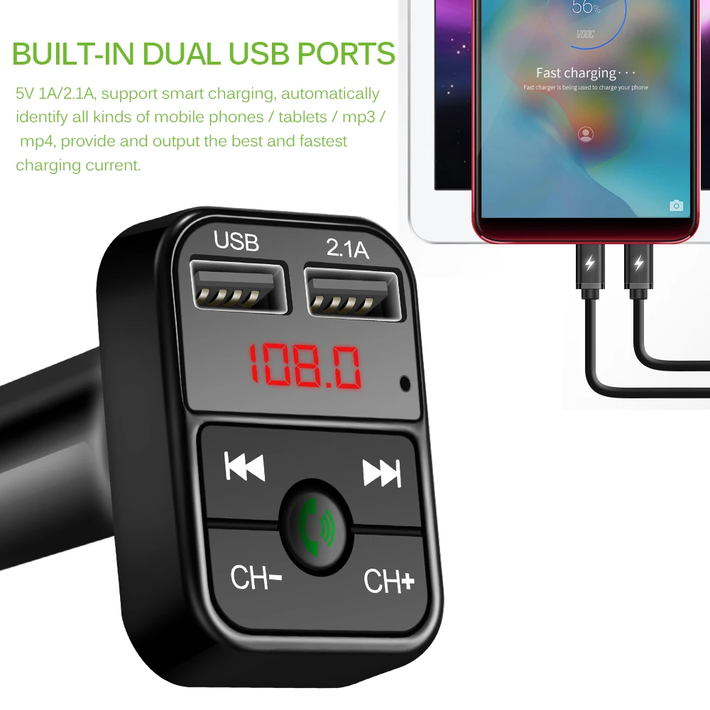 Onever Bluetooth fm-передатчик Автомобильный MP3 аудио музыкальный плеер двойной USB Радио модулятор автомобильный комплект громкой связи с 5 В 2.1A USB зарядное устройство