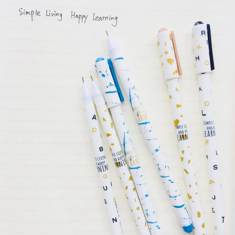 

3X Simple Leopard & Letters Pastel Gel Pen Rollerball Pen School Office Supply Student Stationery 0.5mm Black Ink