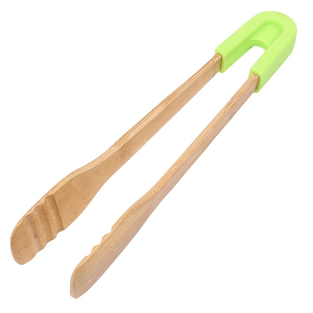 NICEYARD бамбуковые для еды щипцы деревянный зажим Ручка Силиконовый антипригарный тостер щипцы для торта Кондитерские стейк барбекю щипцы пакет с зажимом для закусок - Цвет: Square Green