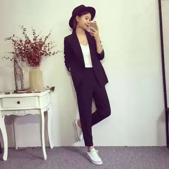 

Custom Women loose black suit leisure party a grain of buckle western-style fashion women two-piece suit jacket + pants