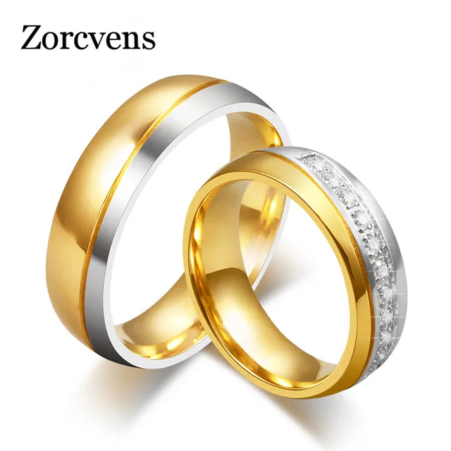 zorcvens new fashion gold color crystal 316l stainless steel wedding ring for women and men - Stainless Steel Wedding Rings zorcvens new fashion gold color crystal 316l stainless steel wedding ring for women and men - Stainless Steel Wedding Rings