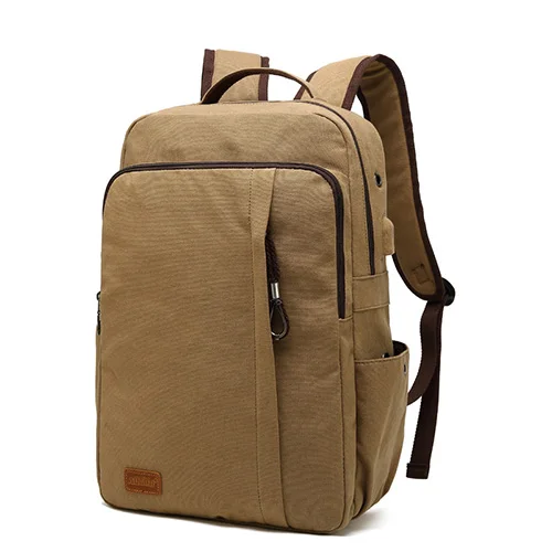 Augur Мужская Для женщин Холст Рюкзак Винтаж Колледж школьные рюкзак для девочек ноутбук сумка для путешествий, рюкзак с зарядка через usb и отверстие для наушников - Цвет: Khaki