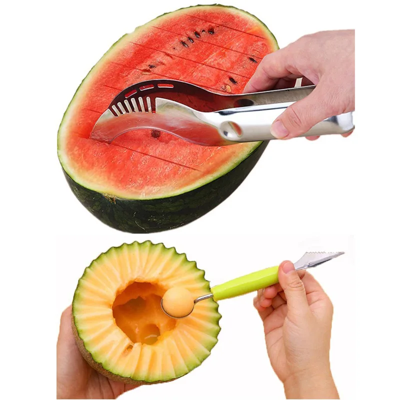 2Pcs/set Stainless Steel Watermelon Slicer with Double End Melon Baller