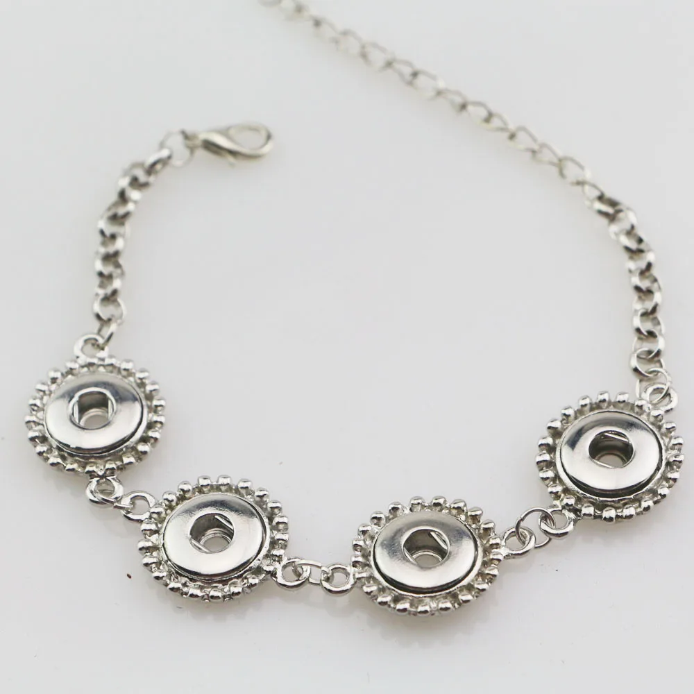 

1pcs hot sale four metal 12mm metal snap button charm bracelets silver chain link lobster clasp snap bracelet jewelry