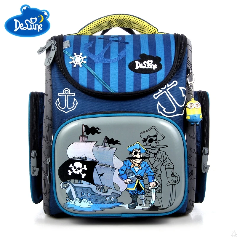 

Delune School Bags Children Backpacks Orthopedic Bag for Boys School Backpacks Nylon Material Cartoon Boar Pattern Bag Grade 1-5