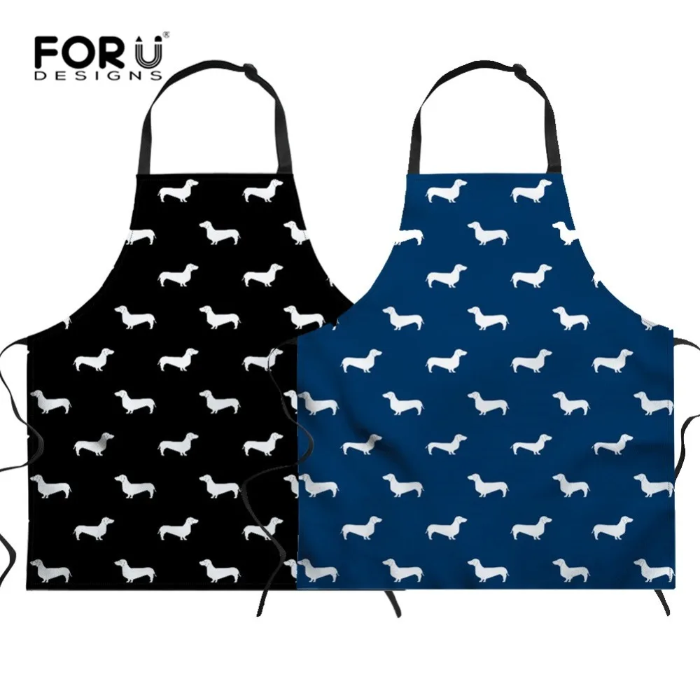 FORUDESIGNS Flowers Dachshund Print Couple Cooking Apron Baking Cooking Restaurant Accessories Custom Women Kictchen Apron