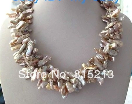 

N1264 3 Rows Purple Biwa Freshwater Pearl Necklace Rose Sea Shell Clasp N Discount NEW