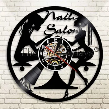 

1Piece Nail Salon Vinyl Record Wall Clock Beauty Lover Gift Vinyl Clock Lady Home Decor Wall Art Decorative Clock