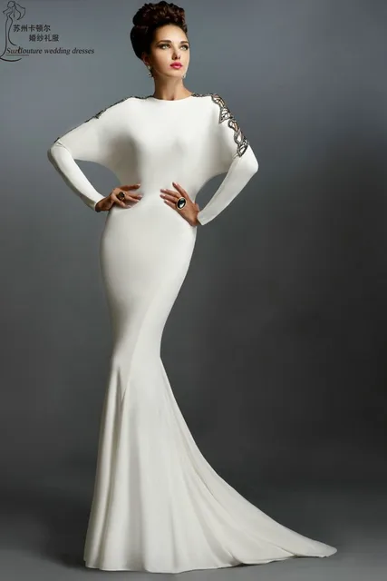 White Long Sleeve Formal Dresses