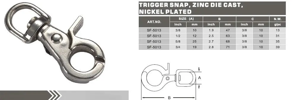 15KGS/500 шт 15KGS/500 шт 5/"(15X10X68 мм)/коробка цинк литой и никелированный вращающийся карабин защелки брелок