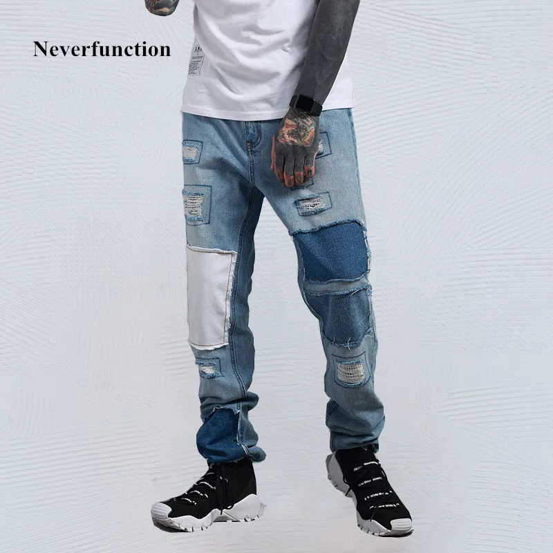 Мужские винтажные джинсы в стиле хип хоп с заплатками|men jeans|quality mens jeansjeans hip hop |
