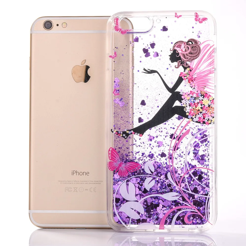 Clear Hard Phone Shell For iPhone8 Plus Case Cartoon Fairy Floral Capinha iPhone 7 8 6S 6 X Accesorios Quicksand Cover |