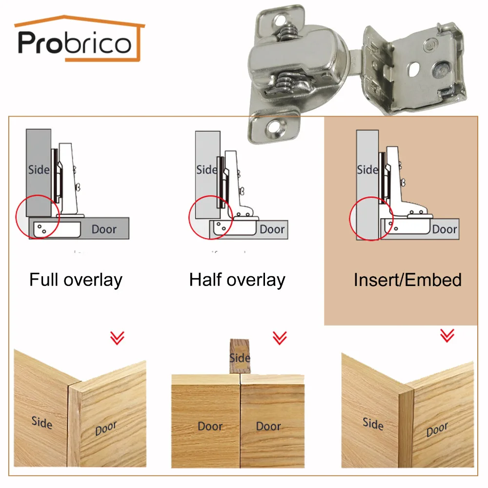 Probrico 4 пары петля для кухонного шкафа, CHM36H1-1-4, скрытая рамка, вставка, накладка на мебельный шкаф, дверная петля