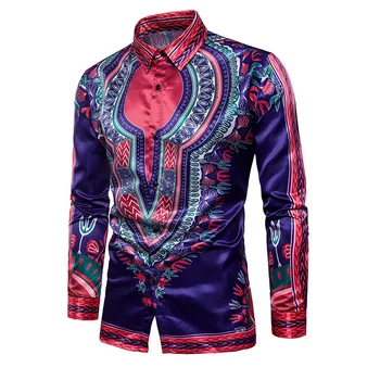 

national style loose printed men long sleeve shirts Printing Dress Casual Mens Shirt Camisa Masculina Fashion Male Clothing