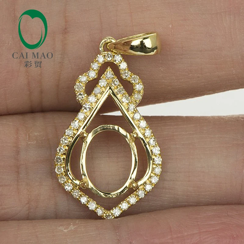 7x9mm Oval Solid 14kt Yellow Gold Natural Diamond Semi Mount Pendant