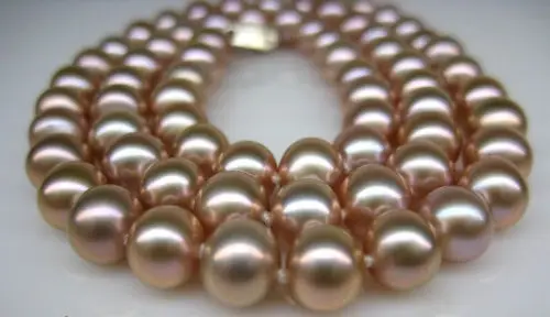 

0001445 HUGE AAA 34"11-12MM NATURAL SOUTH SEA GENUINE GOLD PINK PEARL NECKLACE