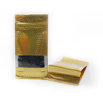 

30PCS Stand Up Gold Aluminum Foil Package Bag Self Sealable Zipper Pouch for Coffee Tea Storage Clear Window Zip Lock Mylar Bags